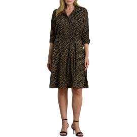 Lauren Ralph Lauren Chain Print Tie Waist Long Sleeve Crepe Shirtdress at Nordstrom