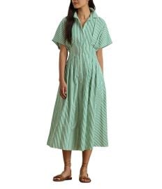 Lauren Ralph Lauren Cotton Broadcloth Tailored Stripe Fit & Flare Midi Shirt Dress at Dillards