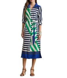 Lauren Ralph Lauren Crepe De Chine Color-Blocked Stripe Belted Button-Front Shirt Dress Dillardx27s at Dillards