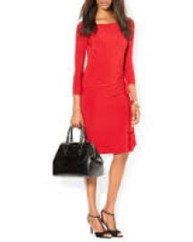 Lauren Ralph Lauren Dress - Boat Neck Matte Jersey Ruffle Detail in Red at Bloomingdales