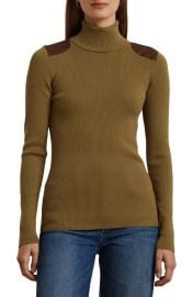 Lauren Ralph Lauren Embellished Rib Cotton Blend Turtleneck Top at Nordstrom