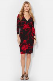 Lauren Ralph Lauren Floral Print Faux Wrap Jersey Dress  Plus Size at Nordstrom