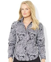 Lauren Ralph Lauren Long-Sleeve Paisley-Print Silk Shirt - Tops - Plus Sizes - Macys at Macys