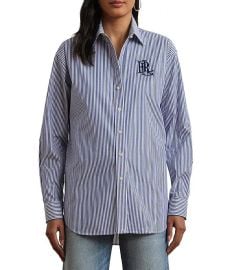 Lauren Ralph Lauren Petite Size Stripe Stretch Cotton Point Collar Long Sleeve Embroidered Logo Shirt Dillardx27s at Dillards