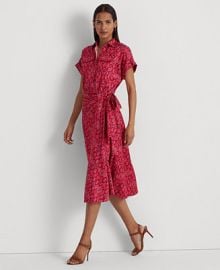 Lauren Ralph Lauren Petite Womens Geo-Print Shantung Tie-Waist Dress - Macys at Macys