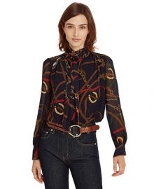 Lauren Ralph Lauren Print Georgette Tie-Neck Top    Reviews - Tops - Women - Macy s at Macys