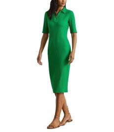 Lauren Ralph Lauren Rib Knit Johnny Collar Elbow Sleeve Polo Midi Dress at Dillards