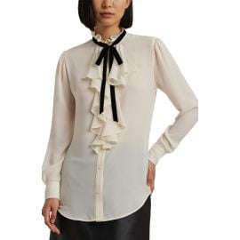 Lauren Ralph Lauren Ruffle Trim Georgette Button-Up Shirt at Nordstrom