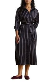 Lauren Ralph Lauren Stripe Long Sleeve Satin Charmeuse Shirtdress at Nordstrom