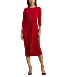 Lauren Ralph Lauren Thalneia Matte Jersey Boat Neck 34 Sleeve Front Twist Cascade Ruff Sheath Dress Dillardx27s at Dillards