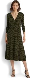 Lauren Ralph Lauren Women39s Green Zebra-Print Surplice Jersey Dress 0 Olive Multi at Womens Clothing store at Amazon