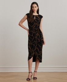 Lauren Ralph Lauren Womens Belting-Print Jersey Tie-Front Dress - Macys at Macys