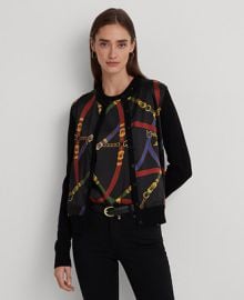 Lauren Ralph Lauren Womens Belting-Print Twill Jersey Cardigan - Macys at Macys