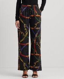 Lauren Ralph Lauren Womens Belting-Print Twill Wide-Leg Pants - Macys at Macys