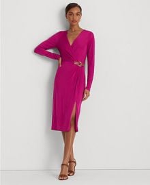 Lauren Ralph Lauren Womens Buckle-Trim Jersey Cocktail Dress - Macys at Macys