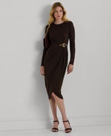 Lauren Ralph Lauren Womens Buckle-Trim Stretch Jersey Dress - Macys at Macys