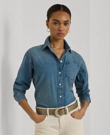 Lauren Ralph Lauren Womens Cotton Denim Shirt Regular Petite - Macys at Macys