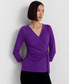 Lauren Ralph Lauren Womens Faux-Wrap Jersey Top - Macys at Macys