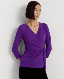 Lauren Ralph Lauren Womens Faux-Wrap Jersey Top - Macys at Macys