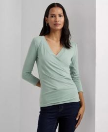 Lauren Ralph Lauren Womens Ruched Surplice Jersey Top - Macys at Macys