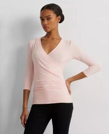 Lauren Ralph Lauren Womens Ruched Surplice Jersey Top - Macys at Macys