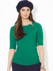 Lauren Ralph Lauren Zip Shoulder Sweater in green at Bloomingdales