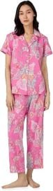 Lauren Ralph Lauren womens Short Sleeve Notch Collar Cropped Pants Pj Set at Amazon