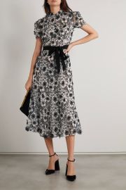 Lauren belted appliquéd silk-organza midi dress at Net a Porter