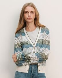 Laurinor Linen-Blend Cardigan in Dove White/Sage/Blue River | Veronica Beard at Veronica Beard