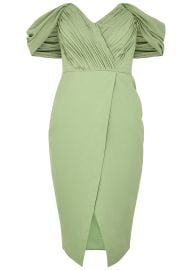 Lavish Alice Sage pliss off-the-shoulder dress - at Harvey Nichols