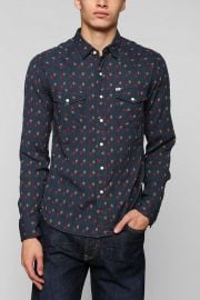 Lawrence Dobby Shirt by Salt Valley in navy at Urban Outfitters