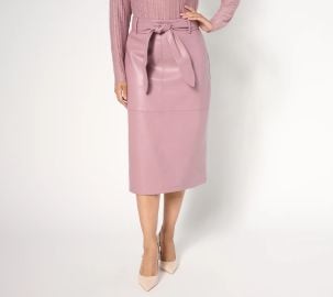 Lawrence Zarian Zarian Petite Faux Leather Self Belt Skirt at QVC
