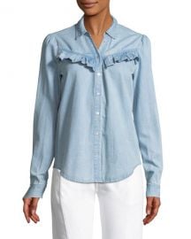 Layda Snap-Front Chambray Shirt w/ Ruffled Trim at Bergdorf Goodman