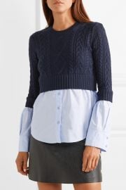 Layered cable-knit wool and cotton-poplin sweater at Net A Porter