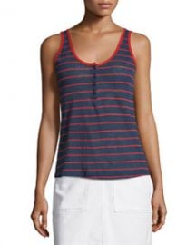 Le Nautical Striped Henley Tank Red Stripe at Neiman Marcus