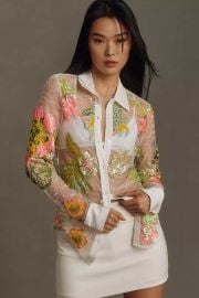 Le Superbe Tropical Lace Blouse at Anthropologie