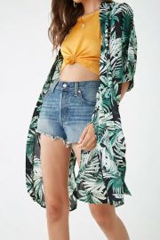 Leaf Print Open-Front Kimono at Forever 21