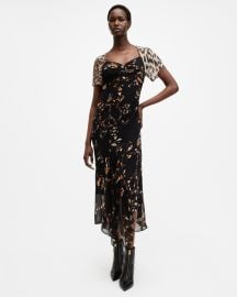 Leah Floral Print Midi Dress KATERI BLACK ALLSAINTS US at All Saints