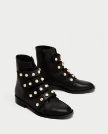 Leather Ankle Boots with Faux Pearls at Zara