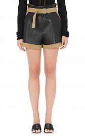 Leather-Appliquéd Linen-Cotton Shorts at Barneys Warehouse