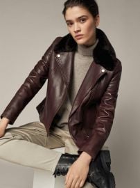 Leather Biker Jacket with Detachable Collar at Massimo Dutti