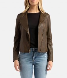 Leather Cross Front Olive Wood Jacket by Vince at Calexico