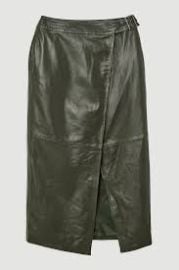 Leather Double Waistband A-Line Midi Skirt at Karen Millen