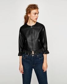 Leather Effect Frilled Jacket at Zara