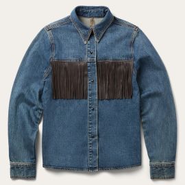 Leather Fringe Denim Shirt Stetson at Stetson