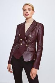 Leather Gold Button Blazer at Karen Millen