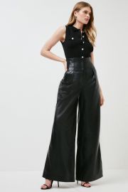 Leather High Waisted Wide Leg Trouser at Karen Millen