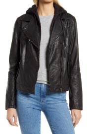 Leather Moto Jacket with Removable Hood at Nordstrom