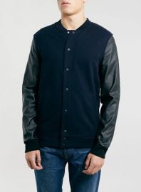 Leather Sleeve Bomber Jacket at Topman