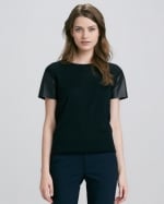 Leather Sleeve tee by Vince at Neiman Marcus